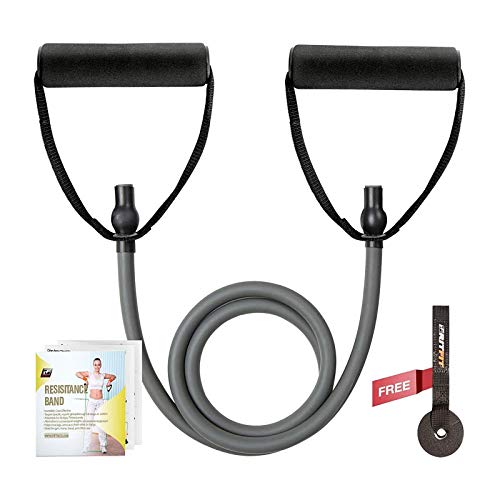 RitFit Single Resistance Exercise Band with Comfortable Handles - Ideal for Physical Therapy, Strength Training, Muscle Toning - Foam Padding Door Anchor and Starter Guide Included (Gray(35-40lbs))