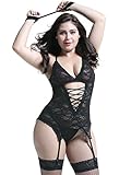 Anyou Plus Size Lingerie Sets Stretchy Lace Women Lingerie Chemise Nightwear Black X-Large