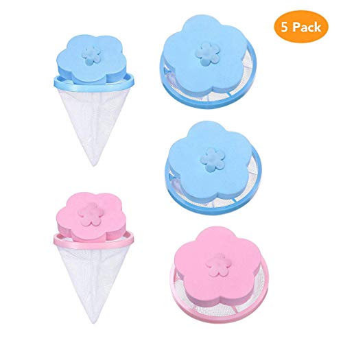 Fiaya Washer Filter Bag Home Floating Lint Hair Catcher Mesh Pouch Washing Machine Laundry (5PC-Blue Pink)