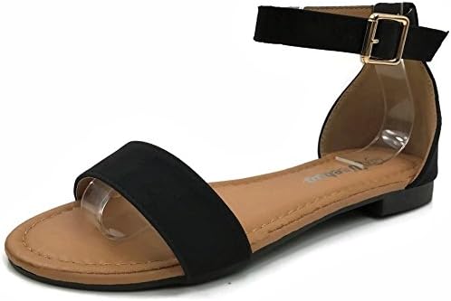 Womens Flat Sandal Single Over The Toe Ankle Strap, Black, 8