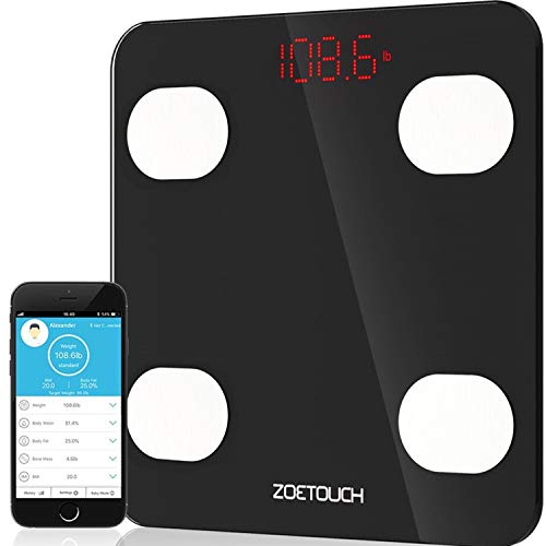 Body Fat Scale, ZOETOUCH Smart Digital Bathroom Weight Scale with iOS and Android APP Wireless Body Composition Analyzer Fitness Health Monitor Capacity up to 180 kg/396 lbs, Black