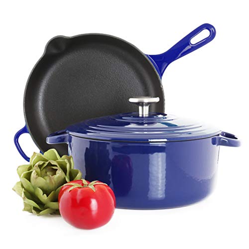 Chantal Enameled Cast Iron Cookware, 3 pc Set, Cobalt Blue Pricepulse