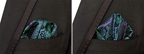 MOHSLEE Mens Green Purple Floral Cravat Necktie Suit Ascot Tie Pocket Square Set