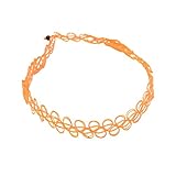 Kingfansion Stretch Gothic Tattoo Henna Choker Hippy Pendant Necklace Elastic 80s 90s (Orange)