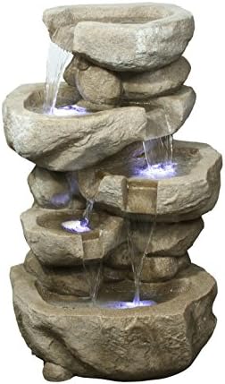 Glacier Rock Garden Fountain - Water Feature with Cascading Waterfall Pools &amp; LED Lighting for Stunning Nighttime Glow. Pump Included - Easy Set Up