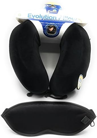 Black Cabeau Evolution Memory Foam Travel Pillow Bundle with Matching Black Lewis N Clark Comfort Eye Mask - Relax in Supreme Comfort or Sleep in Total Darkness
