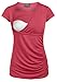 Milk Nursingwear Side-Shirred Nursing Top in Short Sleeves -L-Coral