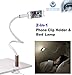 Phone Holder Clip On Lamp for Bed, Dimmable Gooseneck LED Table Desk Light Lamp, Universal Lazy Bracket Cradle, Flexible Long Arm Mobile Cell Phone Mount for iPhone iPad Galaxy Note HTC Huawei