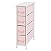 mDesign Narrow Vertical Dresser Storage Tower Furniture - Metal Frame, Wood Top, Easy Pull Fabric Bins - for Kid's Bedroom, Hallway, Entryway, Closet, Dorm - Chevron Print, 4 Drawer - Pink/White