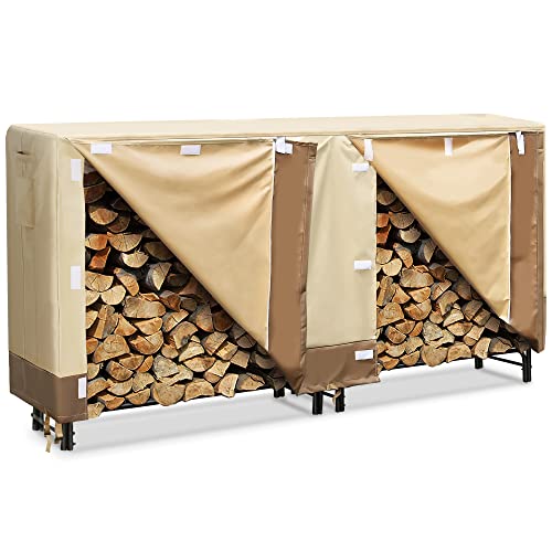 Firewood Rack Cover 8 Foot, dnswez Heavy Duty Waterproof Log Rack Cover