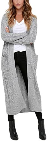 Leindr Long Cadigans For Women Casual Loose Open Front Long Sleeve Button Down Oversized Knit Duster Cardigan Sweater Outwear Coat With Pocket Grey XL 16 18