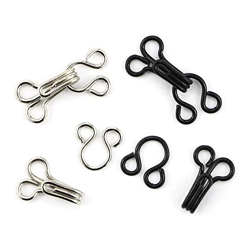 Bignc 192 Set Sewing Hooks and Eyes Closure for Bra,Clothing and Pants, 4 Sizes (Silver and Black)