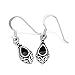 925 Sterling Silver Bali Inspired Black Onyx Gemstone Black Filigree Dangle Hook Earrings