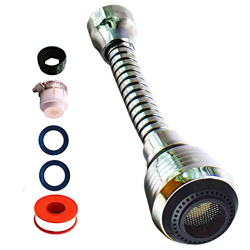 Sink Flexible Faucet Sprayer 360 °Aerator Extend Attachment ABS Polished Chrome for Kitchen Tap Cold Hot Water (Silver)