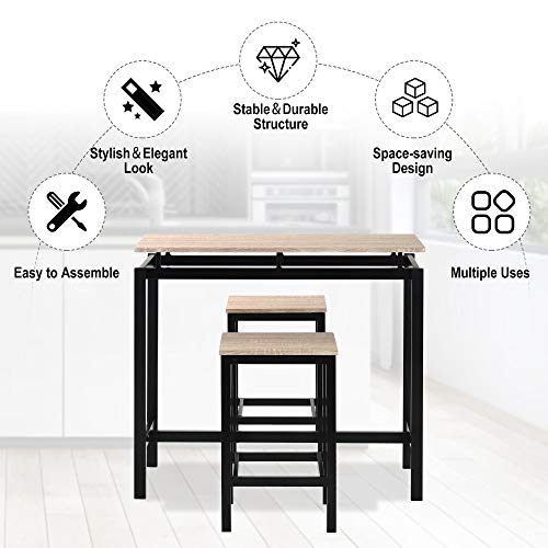 3 Stück Bartisch-Sets, Küche Pub Tisch und 2 Barhocker, 3-teiliges Metallgestell Frühstückstisch Set,Esstisch Stehtisch… – Bild 4