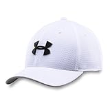 Under Armour Boys' Blitzing II Stretch Fit Cap, White/Black, Youth Small/Medium