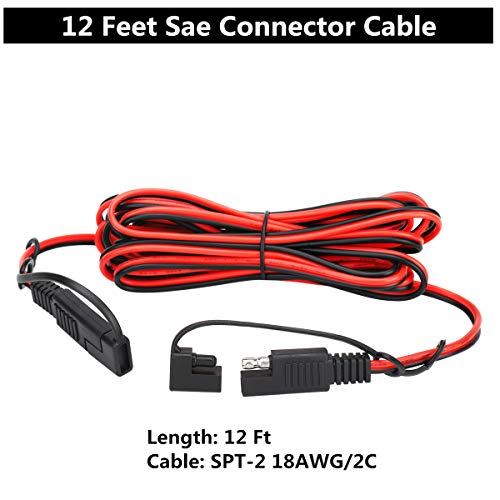 12V Sae to Sae 2 Pin Power Connector Plug,12 Foot Quick Disconnect Harness For Motorcycle Automotive Sae Power Extension Cable,18 AWG Gauge + Dust Cap