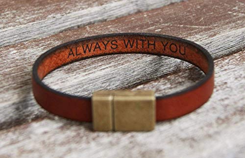 Hidden Secret Message Leather Bracelet Personalized with Custom Quote Date or Coordinates with Strong Hypoallergenic Magnetic Clasp - Thumbnail 5
