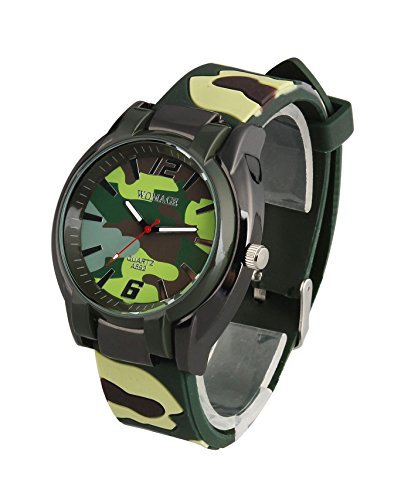 ShoppeWatch Mens Big Face Watch Green Camouflage Silicone Band Reloj de Hombre SWA592CAMO