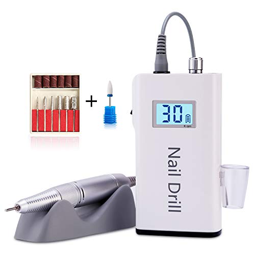 Professional Nail Drill Machine, AZ GOGO 30000RPM Rechargeable Portable Nail Drill for Acrylic Gel Nails - New Upgraded Electric E File With LCD Display (Best Nail Drill Machine)