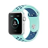 AWSTECH 42mm Soft Silicone Sport Style Replacement Watch band Strap for Apple iWatch Series 1 Series 2 - Mint Green/Royal blue
