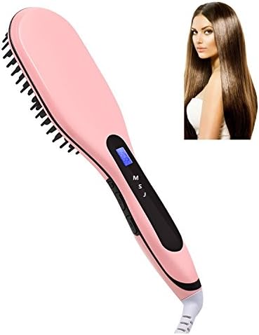 Straightening Brush, Hair Straightening Brush, Hair Straightener Brush,Ceramic Heating Hair Straightening Irons brush,Anti Scald,Static,Detangling and Silky Straight (Pink)