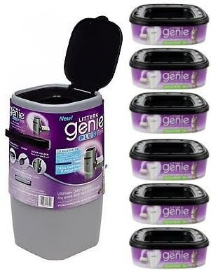 Litter Genie Plus Silver Cat Litter Disposal System and 6 Extra Refills