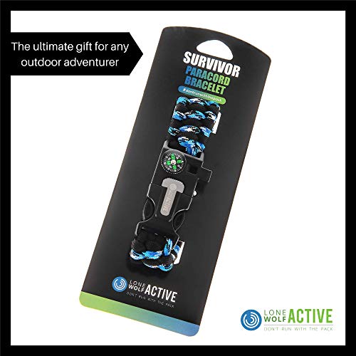 image for Lone Wolf Active Paracord Survival Bracelet - Compass, Whistle, Flint 