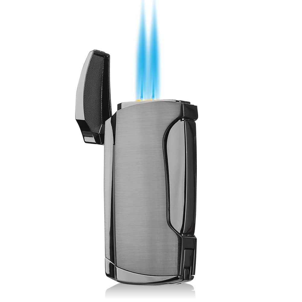 Torch Lighter Cigars Double Jet Flame Lighter with Cigar Punch (Gunmetal)
