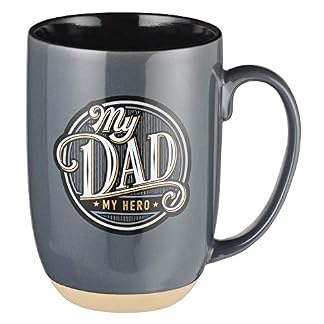 Christian Art Gifts Coffee Mug: My Dad My Hero - Proverbs 14:26 with Inspirational Scripture, 15oz, Gray