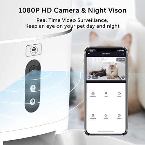 Automatic Cat Feeder, eco4life 6L WiFi Pet Food Dispenser, Timed Cat Feeder with Camera, APP