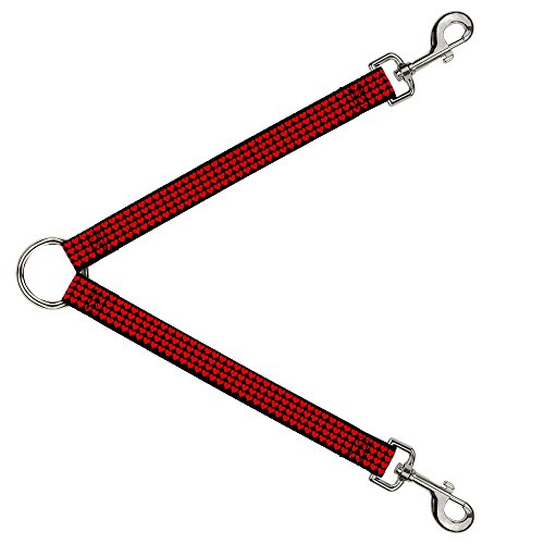 Buckle-Down Dog Leash Splitter Mini Hearts Black Red 1 Foot Long 1 Inch Wide