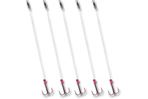 Tooth Shield Tackle Ice Fishing Fluorocarbon Walleye Tip Up Leader/Rig (15 lb) Ice Fishing Walleye Predator Rig (5 Pack) [Pink Bead]