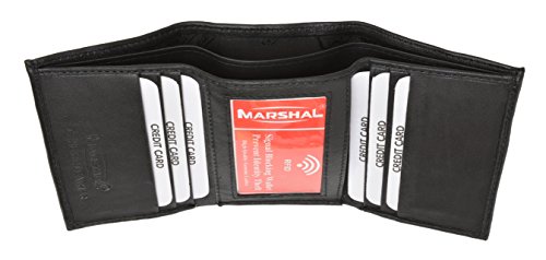 Marshal Premium Slim Classic Trifold Leather RFID Blocking Wallet For Men & Women | Genuine Leather Holder With 6 Slots, 2 Bill Compartments & ID Window | For Cards, Money, Driver's License, Travel