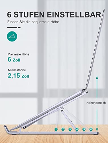 Glangeh Laptop Ständer Höhenverstellbar, Tragbar Faltbar Laptop Stand, Aluminium Laptopständer mit Belüftung, Kompatibel mit MacBook Air/Pro, Samsung, Surface, Dell, Acer, Lenovo and Tablets