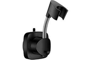 JOMIHONEY Suction Cup Shower Head Holder - Angle Adjustable Spring Arm, Flexible Wall Mount Shower Hose Holder, Removable Hand Held Shower Bracket with Vacuum Lock & Bonus Hook for Bathroom, Kitchen