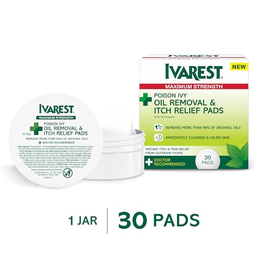 IVAREST POISON IVY OIL REMOVAL AND ITCH RELIEF PADS, 30 COUNT, POISON IVY WIPES, MAX STRENGTH, POISON PLANT AND INSECT BITE RELIEF, POISON IVY, OAK, SUMAC TREATMENT, ANTI-ITCH, MEDICATED, 30 CT.