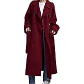 chouyatou Women's Winter Double Breasted Wool Coat Long Sleeve Notch Lapel Midi Long Winter Trench Coat with Belt
