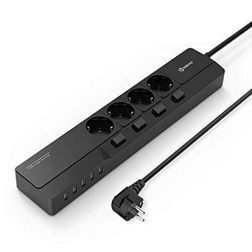 DREVO DP45 European Standard Protection Strip - Regleta con 4 Conectores de Salida (5 Puertos USB)