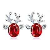 Leewa Gift ! Three-dimensional Christmas Reindeer Antlers Alloy Earings (Red)