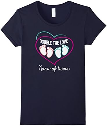Women's Nana of Twins Tshirt Double the Love. Boy girl twins Grandma XL Navy