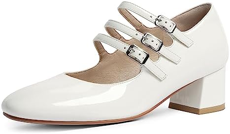 Naiyee Mary Jane Shoes Women 3 Straps Adjustable Chunky Heels Dress Shoes  Low Heels Close Rounded Toe Pumps Size 6-12, White price in Saudi Arabia |  Amazon Saudi Arabia | kanbkam