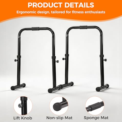 Heavy Duty Adjustable Height & Portable Multifunction Dip Stand Fitness Bar With Safety Connector for Home Training dip Bar Station, Body Press Bar, Perfect for Dips, Pull-Ups, Push-Ups