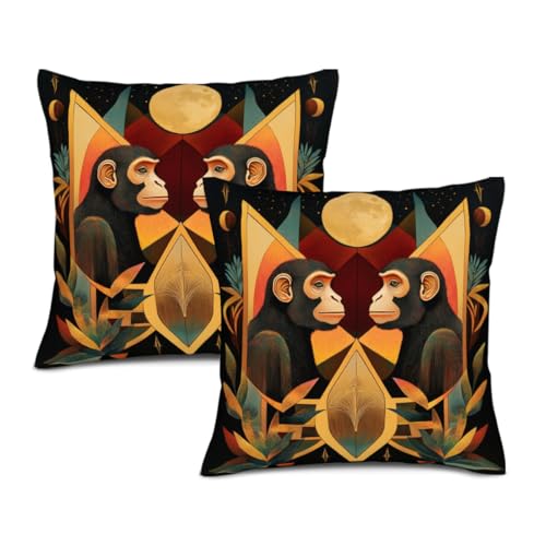 KEEPAEON Monkey Throw Pillow Cover Abstract Modern Animal Pillow Covers Themed Decorative for Couch Sofa Bed Living Room Bedroom 14x14 inches Set of 2 at Amazon