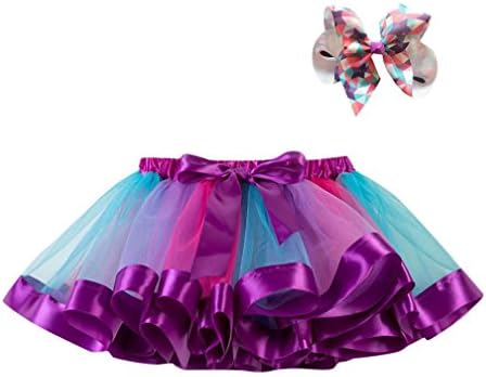 Foncircle Toddler Baby Girls Kids Fashion Clothes Set Tutu Party Dance Rainbow Princess Ballet Costume Skirt Bow Hairpin Set (PURPLE, M)