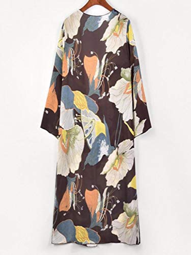 Womens Floral Long Kimono Cardigan Lotus Chiffon Coat Tops Cover Up Beach Smock Coffee - Thumbnail 3