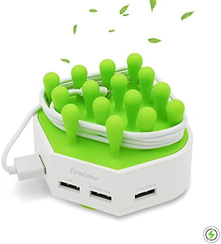 Firenew Cable Management Organizer Charging Station 4-Port with Smart IC Tech for iPhone 6 7S plus Samsung S 7 8 iPad Tables Other Devices-White