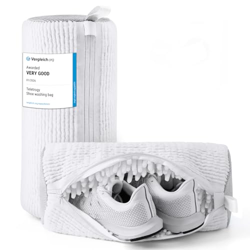 Teletrogy 2 Pieces Shoe Washing Bag in Washing Machine, Shoe Washing Bags with Side Zip, Reusable Without Distortion Large Capacity Washing Machine Bag, White