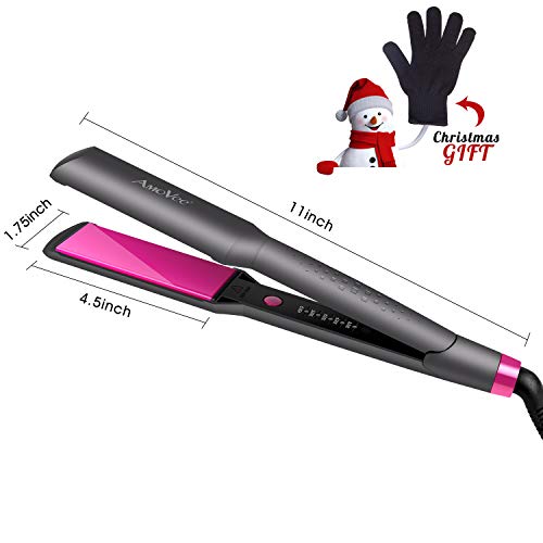 AMOVEE Pro Flat Iron Hair Straightener 1.75 Inch Ceramic Tourmaline Plates 10s Fast Heating Adjustable Temperature 265â„‰ to 450â„‰ Dual Voltage Auto Off, Glove Included, Iron/Fuchsia