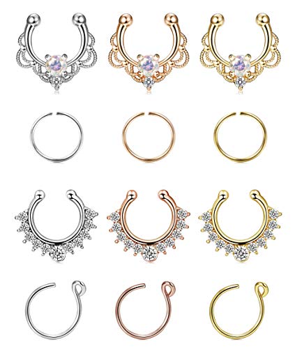 FIBO STEEL 12-16 Pcs Stainless Steel Fake Nose Hoop Ring Septum Clip On Nose Ring Body Piercing Jewelry